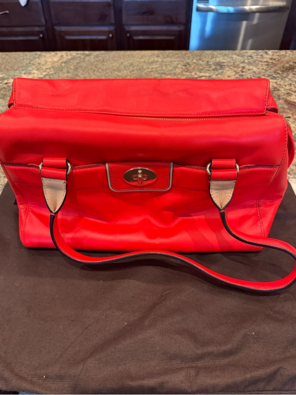 kate spade Red Leather Satchel with Turn-Lock Detail